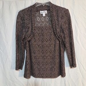 Joseph Ribkoff Sz 14 Vintage Bronze Metallic Mesh Top With Attached Cardigan